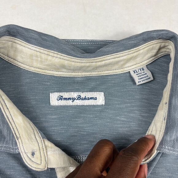 Tommy Bahama Men’s Polo Shirt Blue Slub Knit Soft Washed Resort Casual Beach XL - Picture 4 of 10